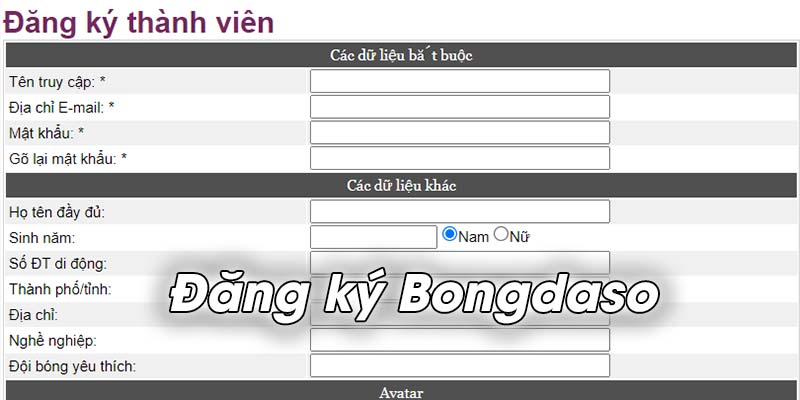 Đăng ký thông tin trên Bongdaso